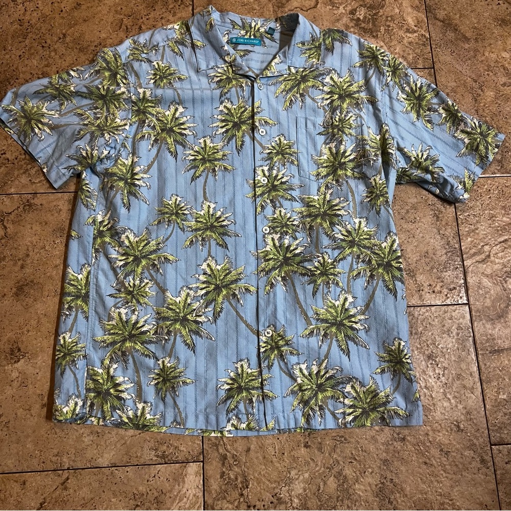Tori Richard Mens 70% Silk Blend Aloha Hawaii Shirt Button Up Palm Tree XL